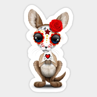 Red Day of the Dead Sugar Skull Baby Kangaroo Sticker